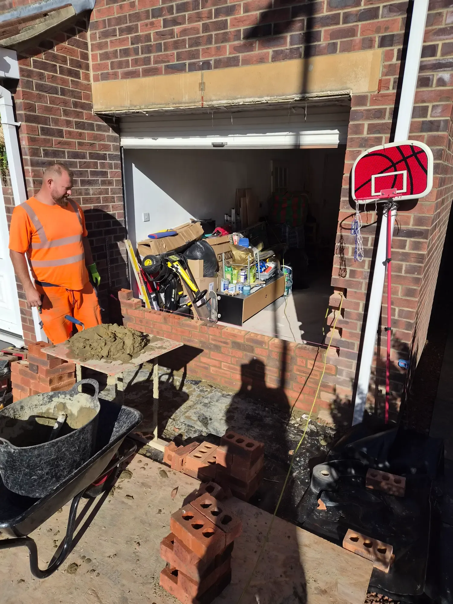 Garage door opening built up in brick in Whitley Bay