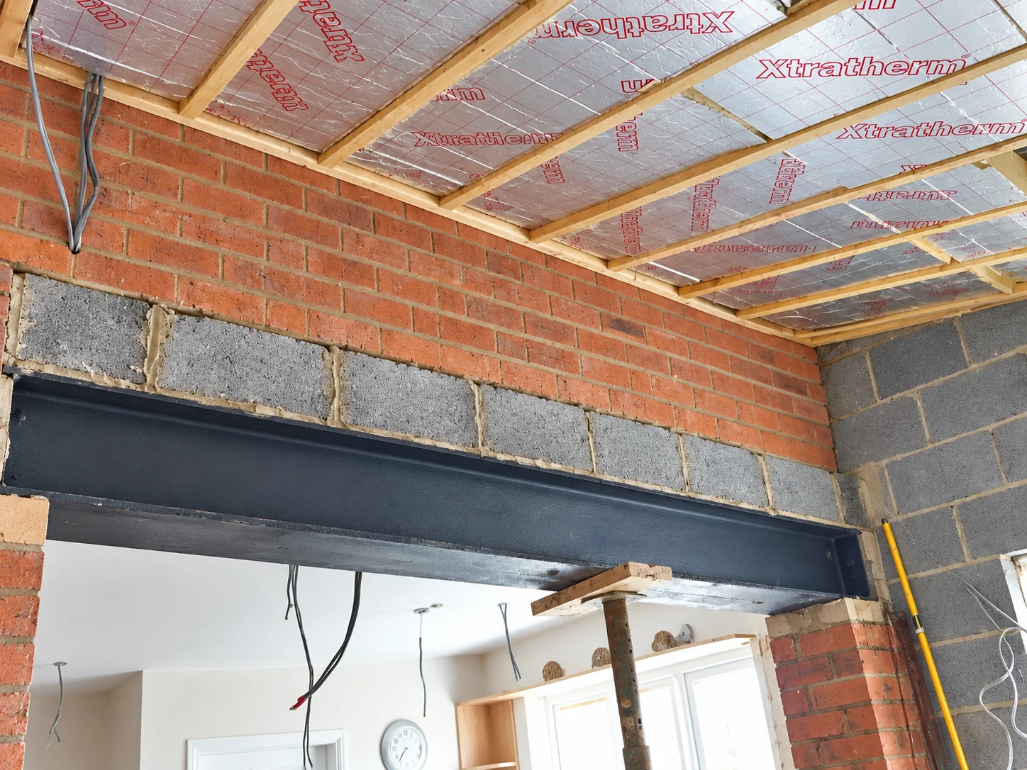 New steel RSJ beam fitted above a knock through opening in North Tyneside