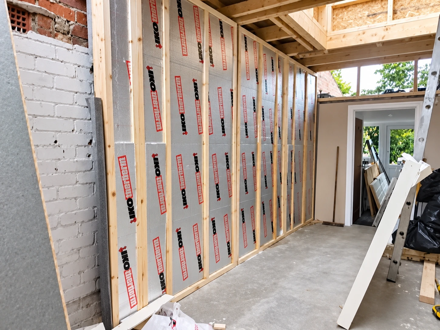 Insulated garage conversion studwork in Whitley Bay