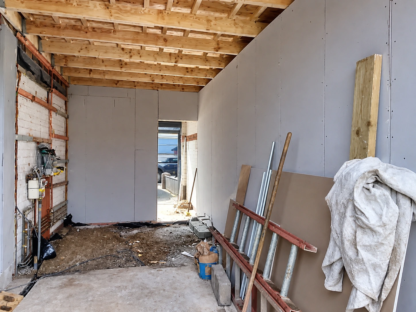 Plasterboarded garage conversion in North Tyneside